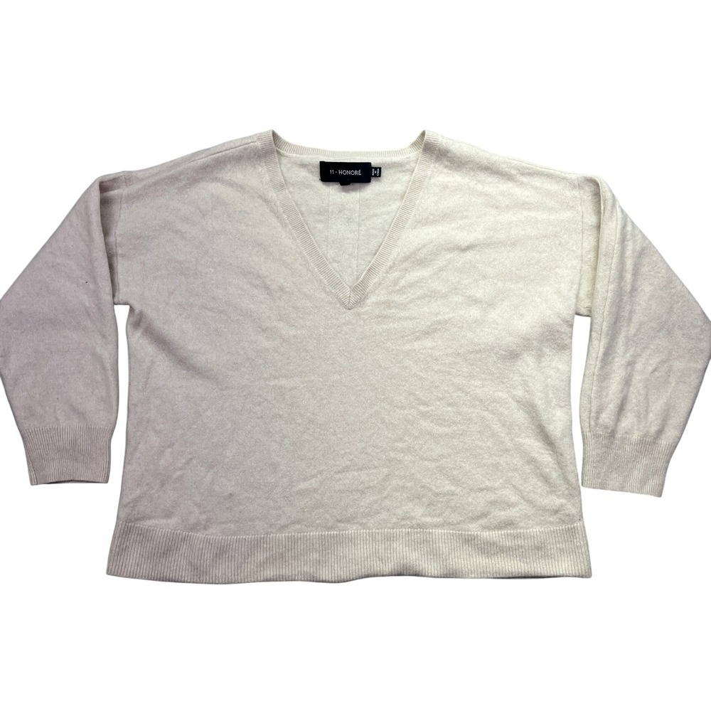 11 Honore Cashmere Sweater V-Neck Long‎ Sleeve Knitwear Pullover Beige Size 1